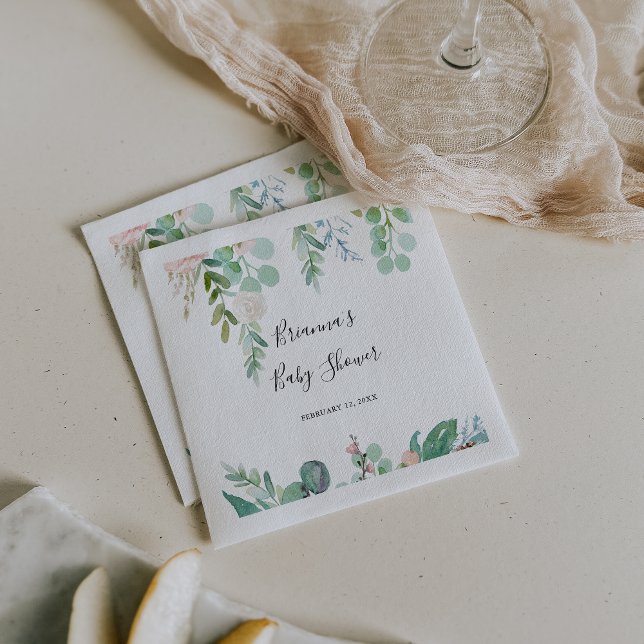 Illustrated Colorful Tropical Floral Baby Shower Napkins (Creator Uploaded)