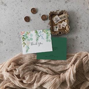 Illustrated Colorful Tropical Floral Flat Wedding Thank You Card