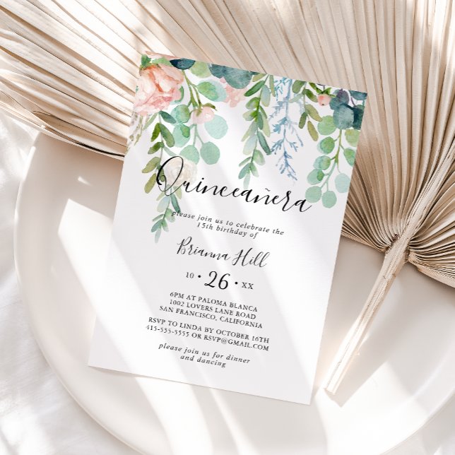 Illustrated Colorful Tropical Floral Quinceañera Invitation (Creator Uploaded)