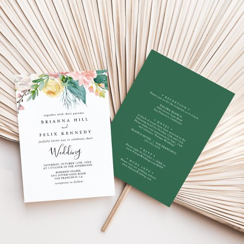 Illustrated Colorful Tropical Front  Back Wedding Invitation