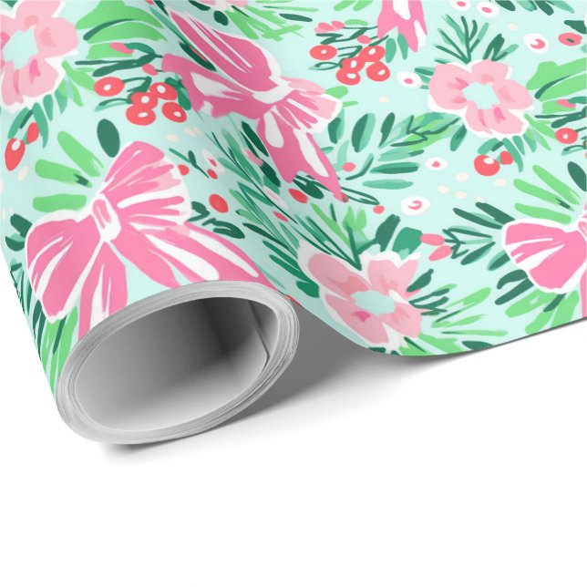 Illustrated Coquette Bow Modern Mint Gift Wrap (Roll Corner)