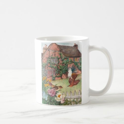 Illustrated Cotswolds Cottage with Bird Coffee Mug
