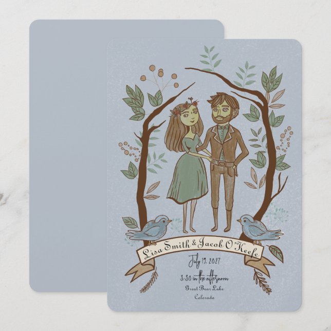 Illustrated Couple Quirky Wedding Invitation (Front/Back)