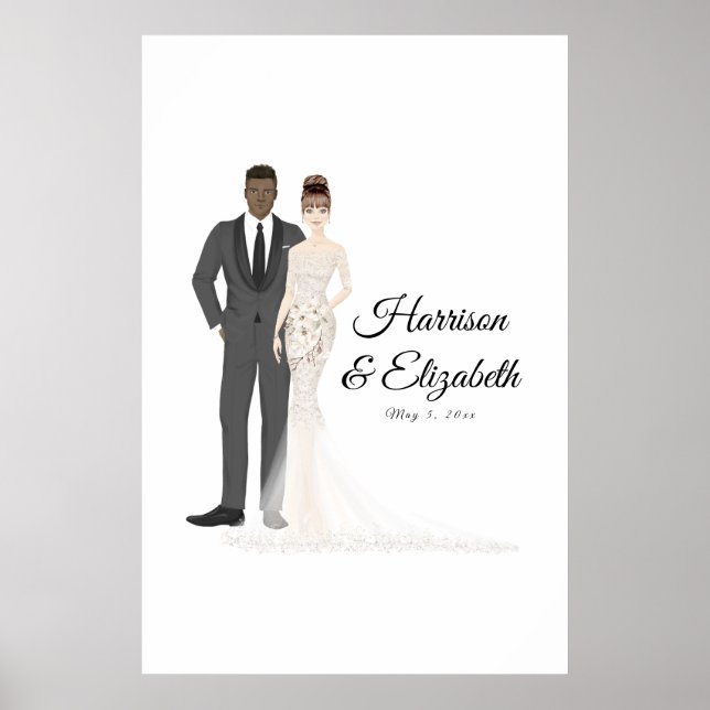 Illustrated Couple Wedding Guest Book Alternative (Front)