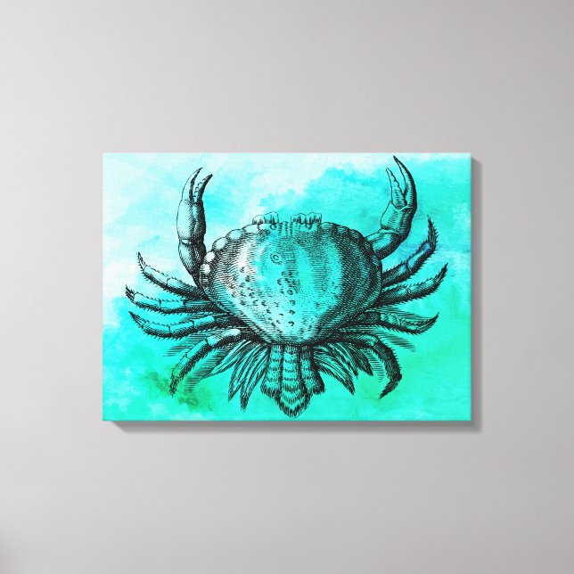 Illustrated Crab (Underwater Animal) (Beach Scene) Canvas Print (Front)