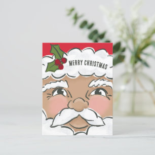 Illustrated Cute Santa Face Holiday Postcard