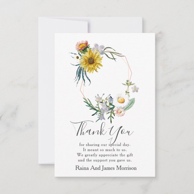 Illustrated Daisies Floral Wedding Thank You Card (Front)
