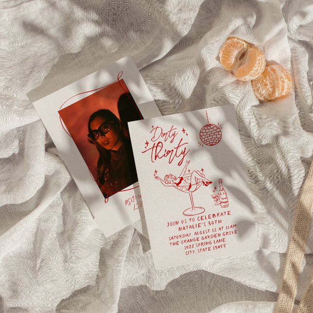 Illustrated Dirty Thirty 30th Photo Birthday Party Invitation (Creator Uploaded)