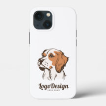 Illustrated dog logo with a brown and white