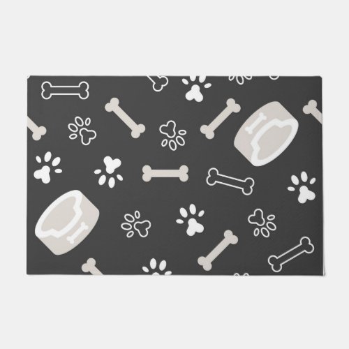 Illustrated dog paws and bones design doormat