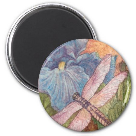 Illustrated Dragonfly Iris Watercolor Magnet