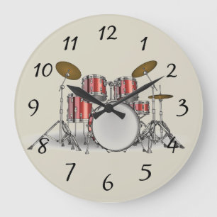 Illustrated drum set large clock