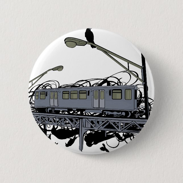 Illustrated El Train & Crows Pinback Button (Front)