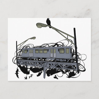 Illustrated El Train & Crows Postcard