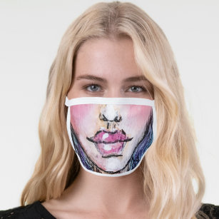 Illustrated Face Lips Mouth Funny Silly Colorful Face Mask