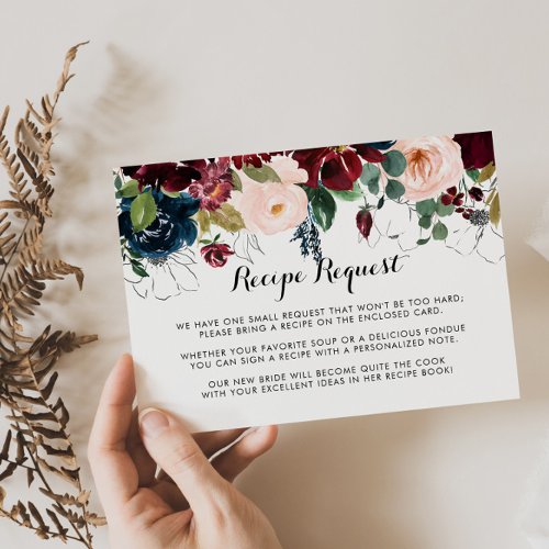 Illustrated Fall Floral Wedding Recipe Request  Enclosure Card