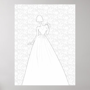 Illustrated Fashion Wedding Bride Coloring Page Poster