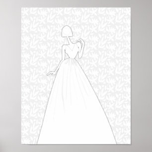 Illustrated Fashion Wedding Bride Coloring Page Poster