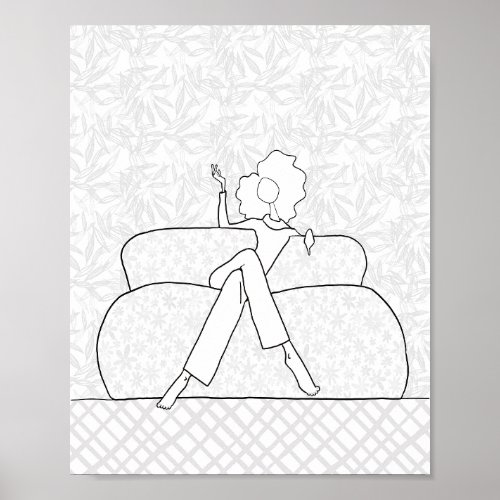 Illustrated Fashion Woman Coloring Page Poster
