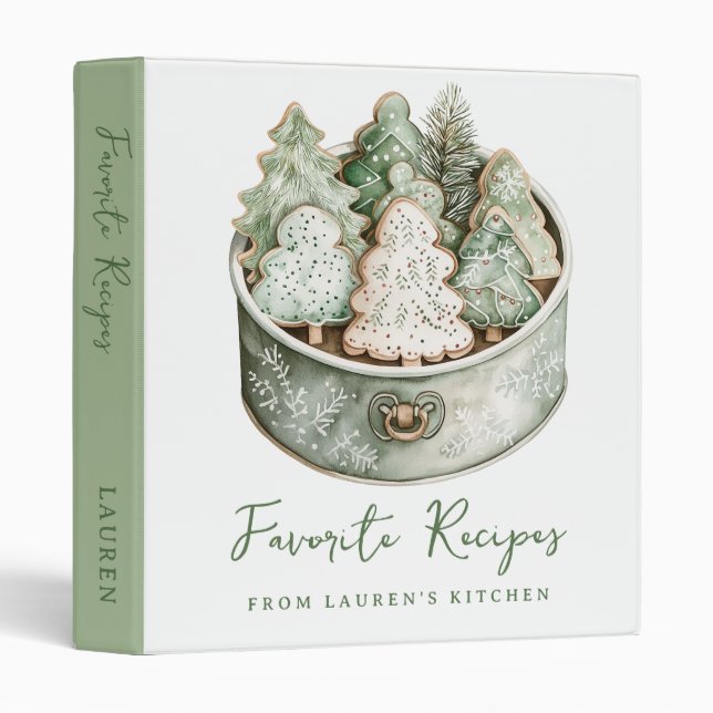 Illustrated Favorite Recipes Watercolor Holiday 3 Ring Binder (Front/Spine)