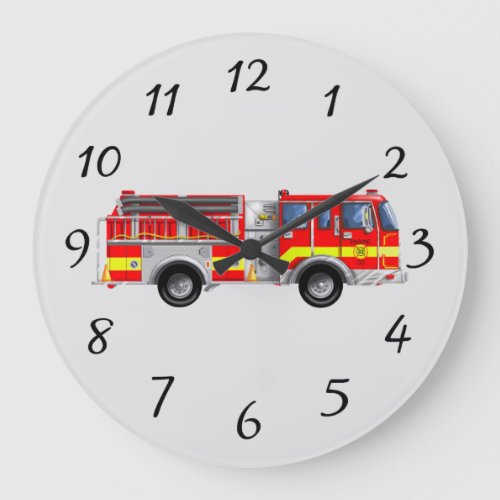 Illustrated fire engine large clock