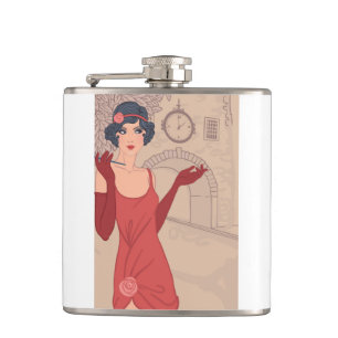 Illustrated Flapper Girl Flask