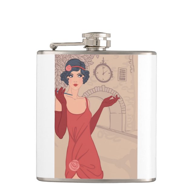 Illustrated Flapper Girl Flask (Front)