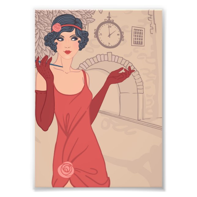Illustrated Flapper Girl Photo Print (Front)