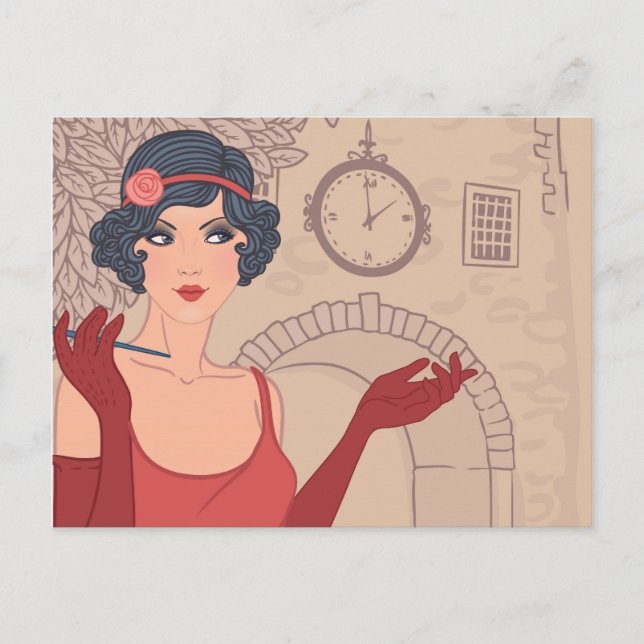 Illustrated Flapper Girl Postcard (Front)