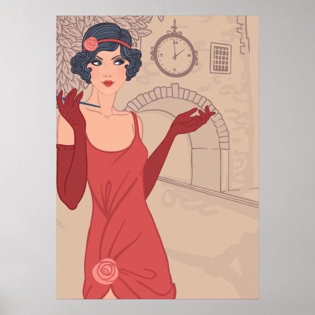 Illustrated Flapper Girl Poster (Front)