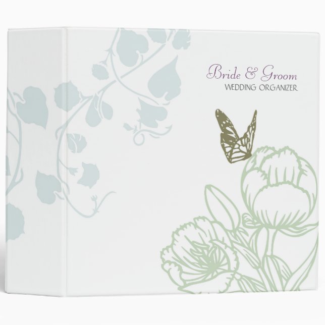Illustrated Flora & Butterfly Spring Wedding 3 Ring Binder (Front/Spine)