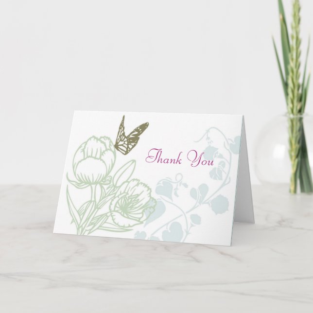 Illustrated Flora & Butterfly Spring Wedding Letterpress Thank You Card (Front)