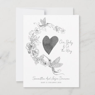 Illustrated Floral Heart Wreath Pregnancy Announcement