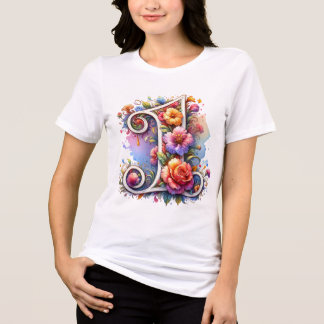 Illustrated Floral Letter "1" (Vibrant) Tri-Blend Shirt