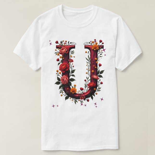 Illustrated Floral Letter "U" T-Shirt (Design Front)