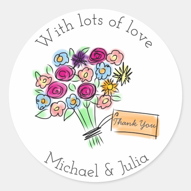 Illustrated Flower Bouquet Custom Thankyou Classic Round Sticker (Front)
