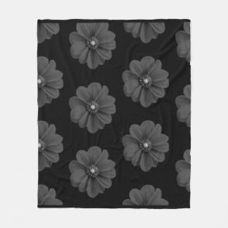 "Illustrated Flower in Black Grey Pattern" Fleece Blanket