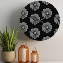 "Illustrated Flower in Black Grey Pattern"