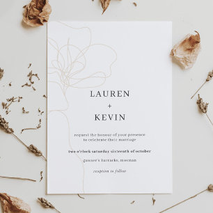 Illustrated flower simple classic wedding invitation