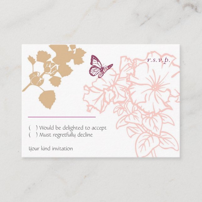 Illustrated Flowers & Butterfly Garden RSVP Enclosure Card (Front)