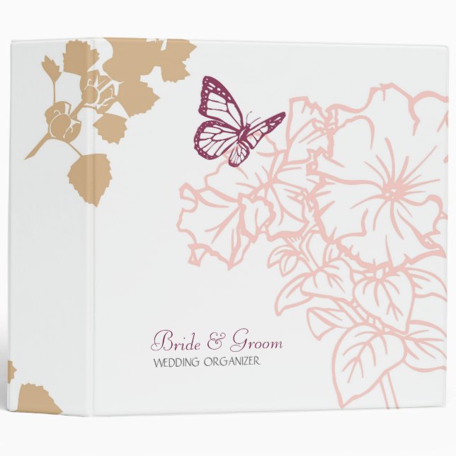 Illustrated Flowers & Butterfly Garden Wedding Binder (Front/Spine)