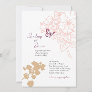 Illustrated Flowers & Butterfly Garden Wedding Invitation