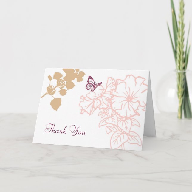 Illustrated Flowers & Butterfly Wedding Thank You Card (Front)