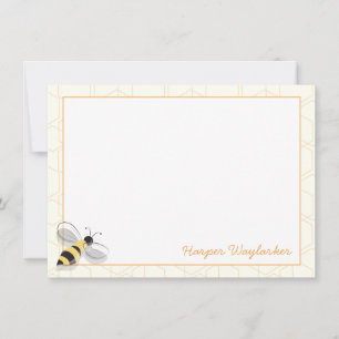 Illustrated Flying Bee Animal Bug Name Hexagon Note Card