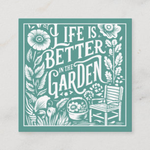 Illustrated Gardener Landscaper Green Square Business Card