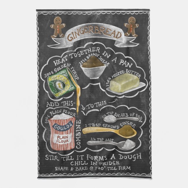 Illustrated Gingerbread Recipe Kitchen Towel (Vertical)
