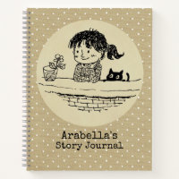 Illustrated Girl and Her Cat Write & Draw Story Notebook