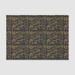 Illustrated Gold and Black Wedding Doodles Tissue Paper