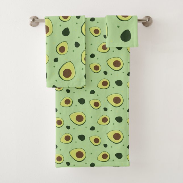 Illustrated Green Avocado Foodie Pattern Bath Towel Set (Insitu)