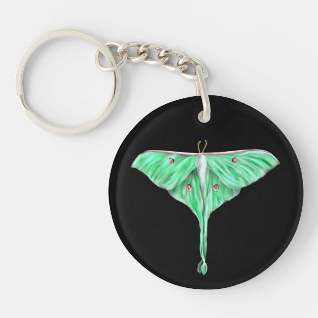 Illustrated Green Lunar Moth Keychain (Front)